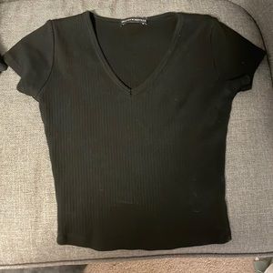 V neck black ribbed top